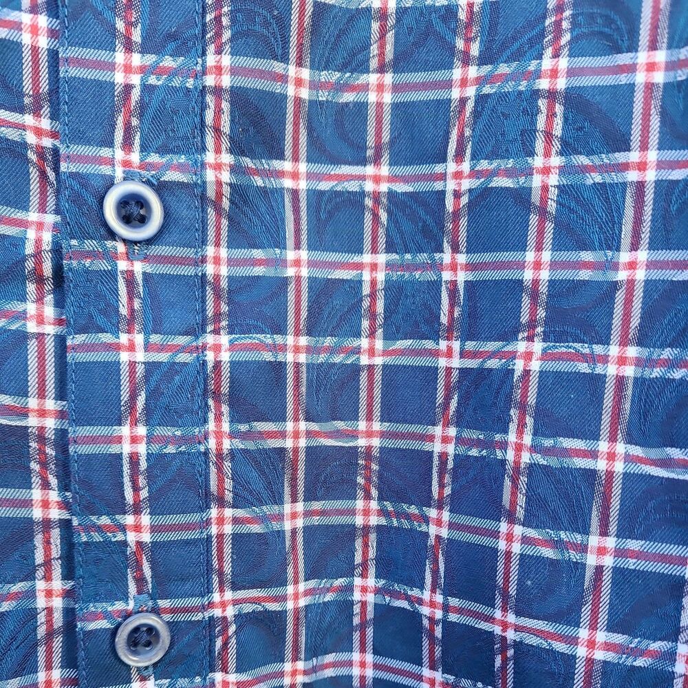 Robert Graham Shirt Button Up Paisley On Plaid Roll Over Cuff Knowledge Red Blue - Picture 5 of 16